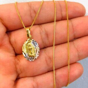Chain 14K Necklace Pendant Virgencita De Guadalupe GF For Adults Jewelry Fashion